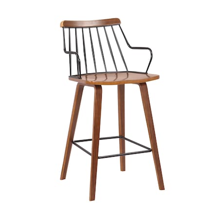 Armen Living Micah Walnut and Metal Modern 26" Counter Height Bar Stool LCMIBAWA26